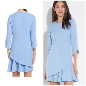SHOSHANNA Verona Double Hem Sky Blue Ruffle Crepe Dress | 8